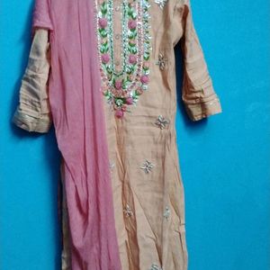 Mirror Embroidery Work Kurta Set With Dubatta