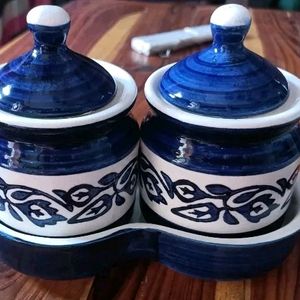 Ceramic Pickle Container With Lid And Tray