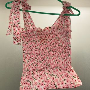 Urbanic Pink Floral Tie Detail Top