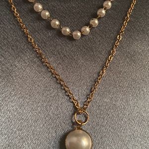 2 Layer Gold Plated Chain And Pearl Pendant