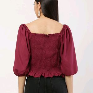 Casual 3/4 Sleeve Wine Colour Top