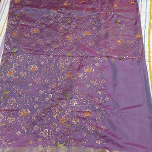 Soft Silk Saree With Embroidery And Sequence Work