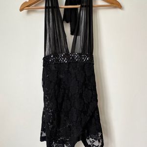 black lacy y2k vneck mesh top