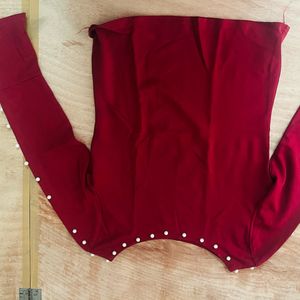 Maroon Top With Pearl Detailing