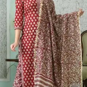 Women Block Printed kurta And Pant Dupatta sets