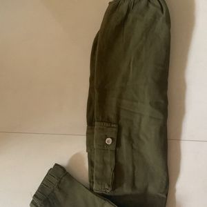 Olive Green High Rise Cargo Jeans