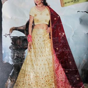 Cream Red Lehenga Choli