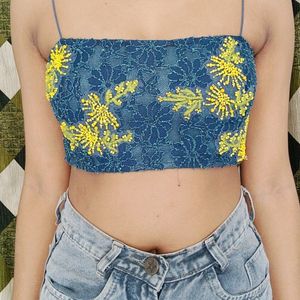 Navy Blue Crop Top