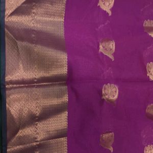 Stunning Beauty! Purple, Green & Gold Kora Saree