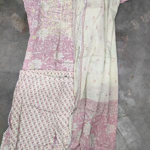 Kurta Embroidered Neck and Paint With Dupatta Set