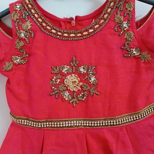 Aari Work Pink Party Wear Frock