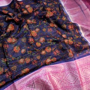 Navy Blue Digital Print Saree