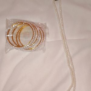 White Pearl Bangles With necklace