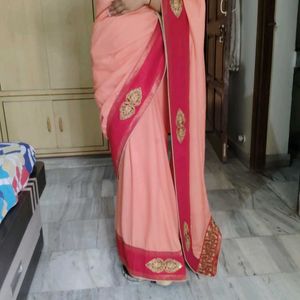 Elegant Peach Silk Sari with Equisite Border