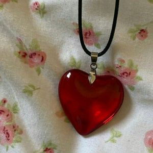 y2k Red Glass heart pendant Necklace 🍓