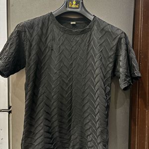 plain black texture men T shirt for fomal looks