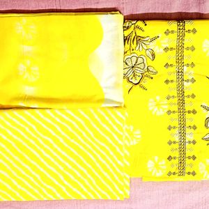 Sequence Neck Work Dress Material Cotton Yellow