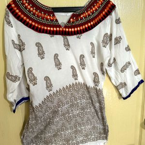 Embroidered With Mirror Work And Printed Tunic