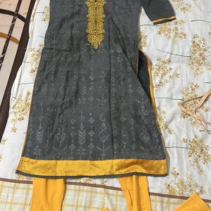 Grey And Mustard Kurta Set