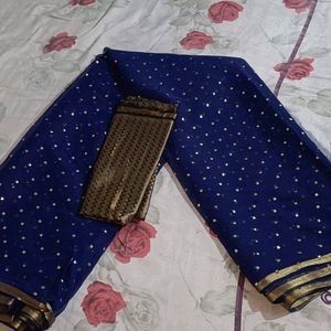 New Blue Saree With Blouse Piece