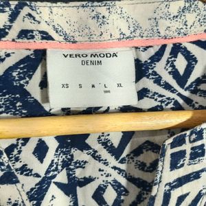 Vera Moda White With Navy Printed Women's  Top