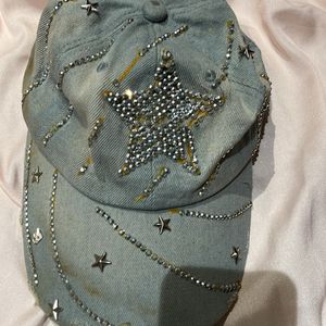 Denim Cotton Embellished Cap