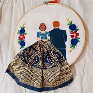 Couple Hand Embroidered Wooden Hoop