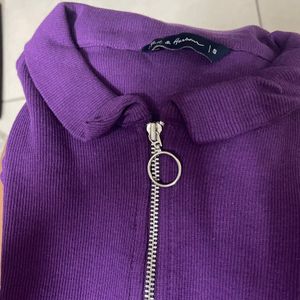 Mast & Harbour Women Purple SolidHigh Neck T-shirt