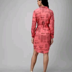 Trendy Newspaper Print Shirt Dress