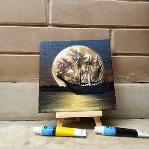 Mini Midnight Seascape Painting With Stand