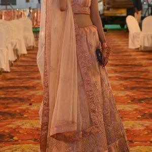 Heavy WeddPeach Pink Colour Lehnga Women Gown Sare