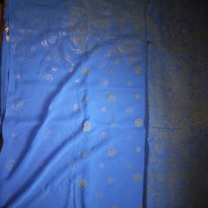 Blue Chiffon Sari With Designer Work