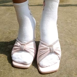 Baby Pink Velvet Bow Heels