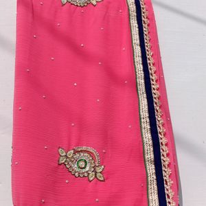 Rose pink colour heavy work saree with 32" blouse