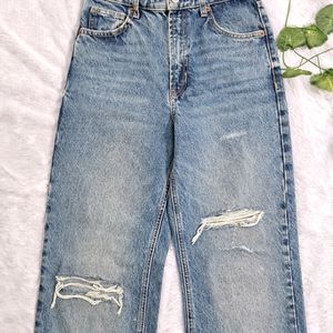 Zara Ripped Wide Leg Jeans