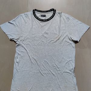 Ajio Collar Typography Grey Tshirt