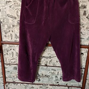 Women Wool Dark Purple Side Pockets Pyjama