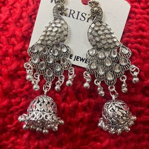 🚨Price Drop🚨Silver Peacock Jhumkas💥