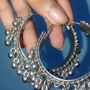 Silver Oxidised Hoop Earrings