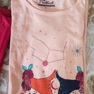 2 Full Sleves T Shirt Of Colour Peach And Magenta