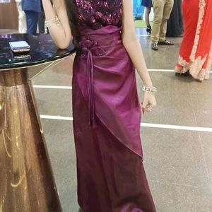 dark Pink Gown Cut Sleeve