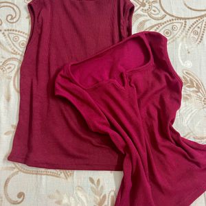 Combo Deal- Green Skater Skirt and 2 Maroon Tops