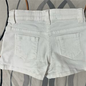 Embroidered White Denim Shorts