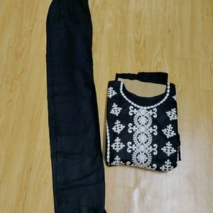 Black Chikankari Kurta Pant Set😍size Fits L To Xl