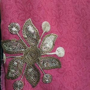 Pink And Grey Sequins Saree