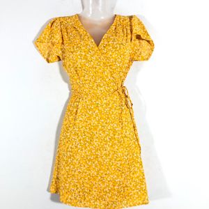 Yellow Printed Wrap Around Dress(Women’s)