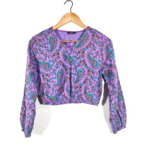 Purple Printed Casual Crop Top (Women)