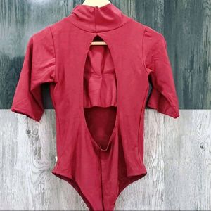 Maroon Padded Backless Bodysuit Top