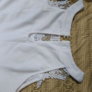 White Net Top With High Pearls Neck Design