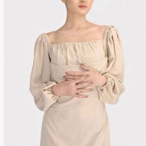 Swap Beige Puff Sleeve Dress By SSS